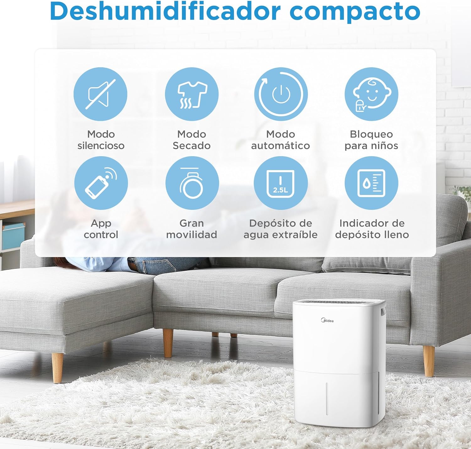 Déshumidificateur Intelligent Midea 12L/jour - Contrôle APP + Mode Silencieux – Image 2