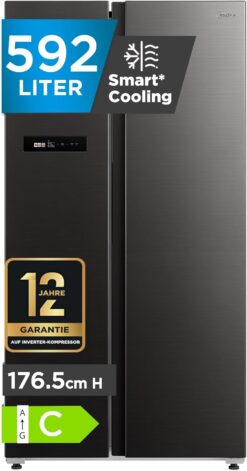 Midea MDRS791MIC28 Side-by-Side 592L | WiFi | Jazz Black | 37 dB | NoFrost