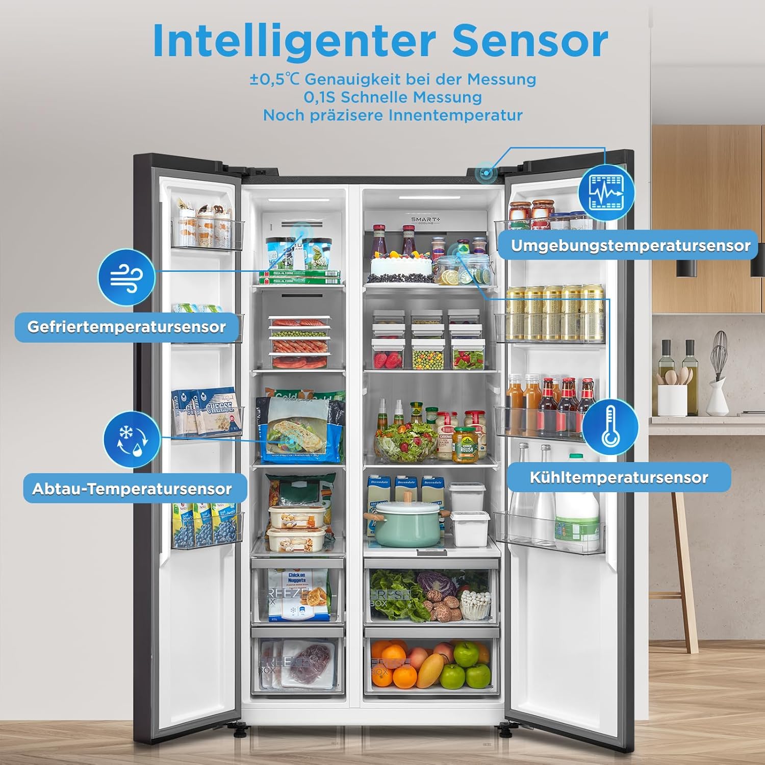 Midea MDRS791MIC28 Side-by-Side 592L | WiFi | Jazz Black | 37 dB | NoFrost – Bild 6