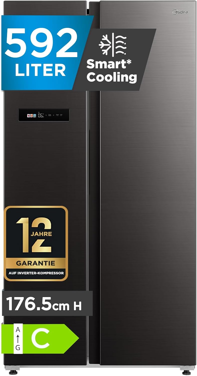 Midea MDRS791MIC28 Side-by-Side 592L | WiFi | Jazz Black | 37 dB | NoFrost