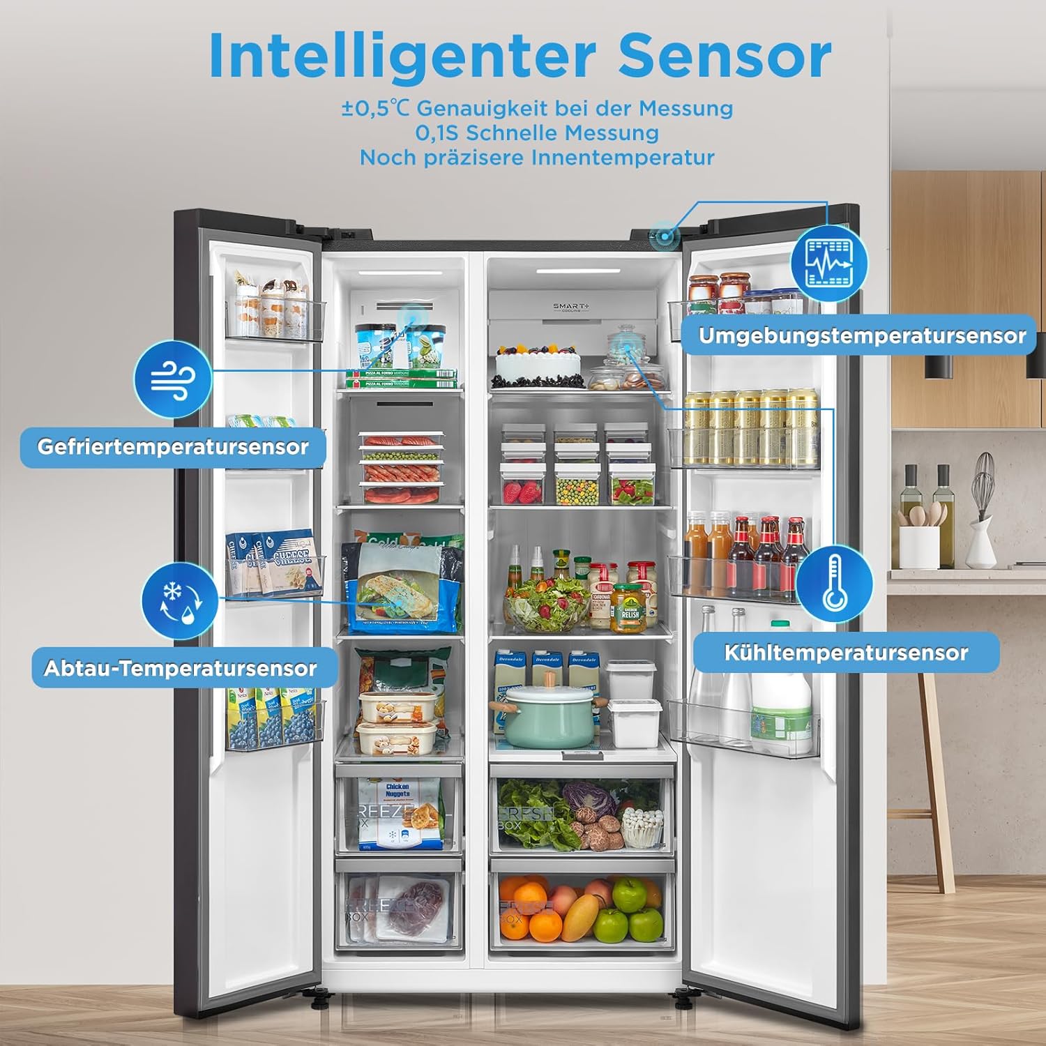 Midea MDRS791MYA46 Side-by-Side 592L | Energieklasse A | 35 dB | NoFrost | Smart Cooling – Bild 6