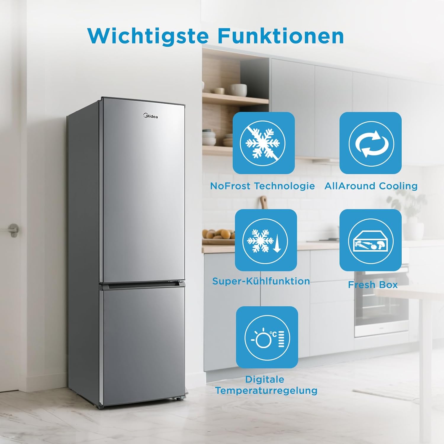 Midea MERB276FGE02A Kühl-Gefrierkombination 270L | NoFrost | 180cm | Inox – Bild 3