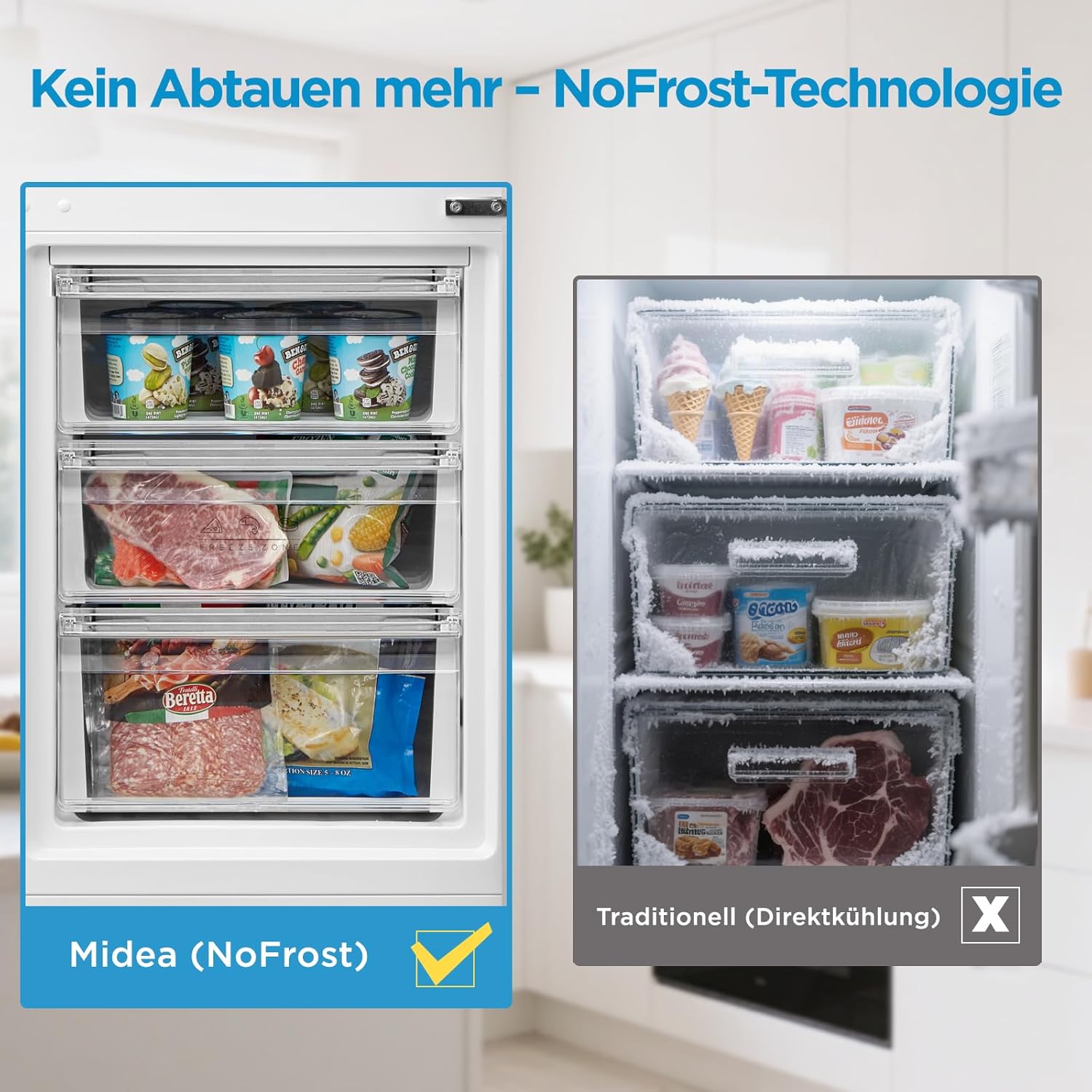 Midea MERB276FGE02A Kühl-Gefrierkombination 270L | NoFrost | 180cm | Inox – Bild 4