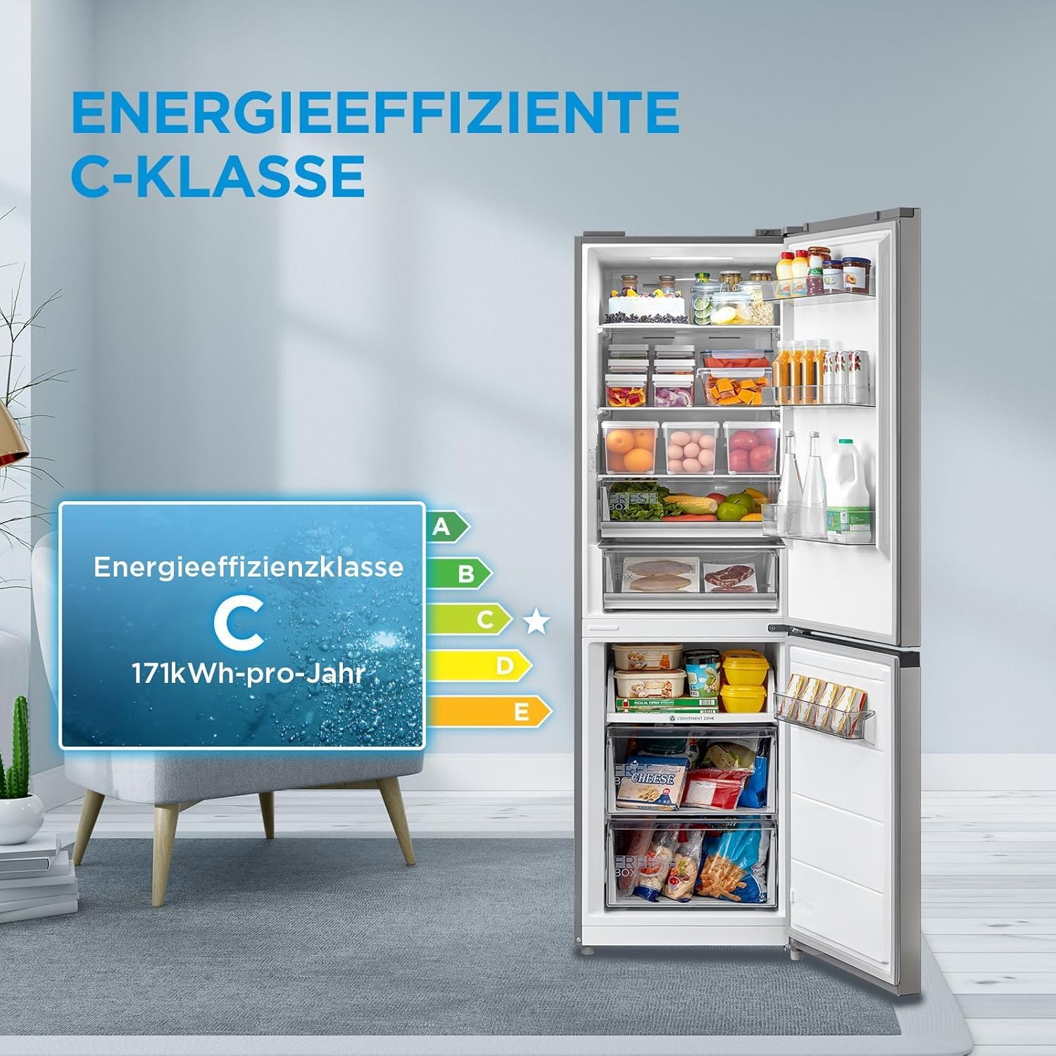 Midea MERB345MGC02 Kühl-Gefrierkombination 338L | NoFrost | 185cm | Energieklasse C – Bild 5