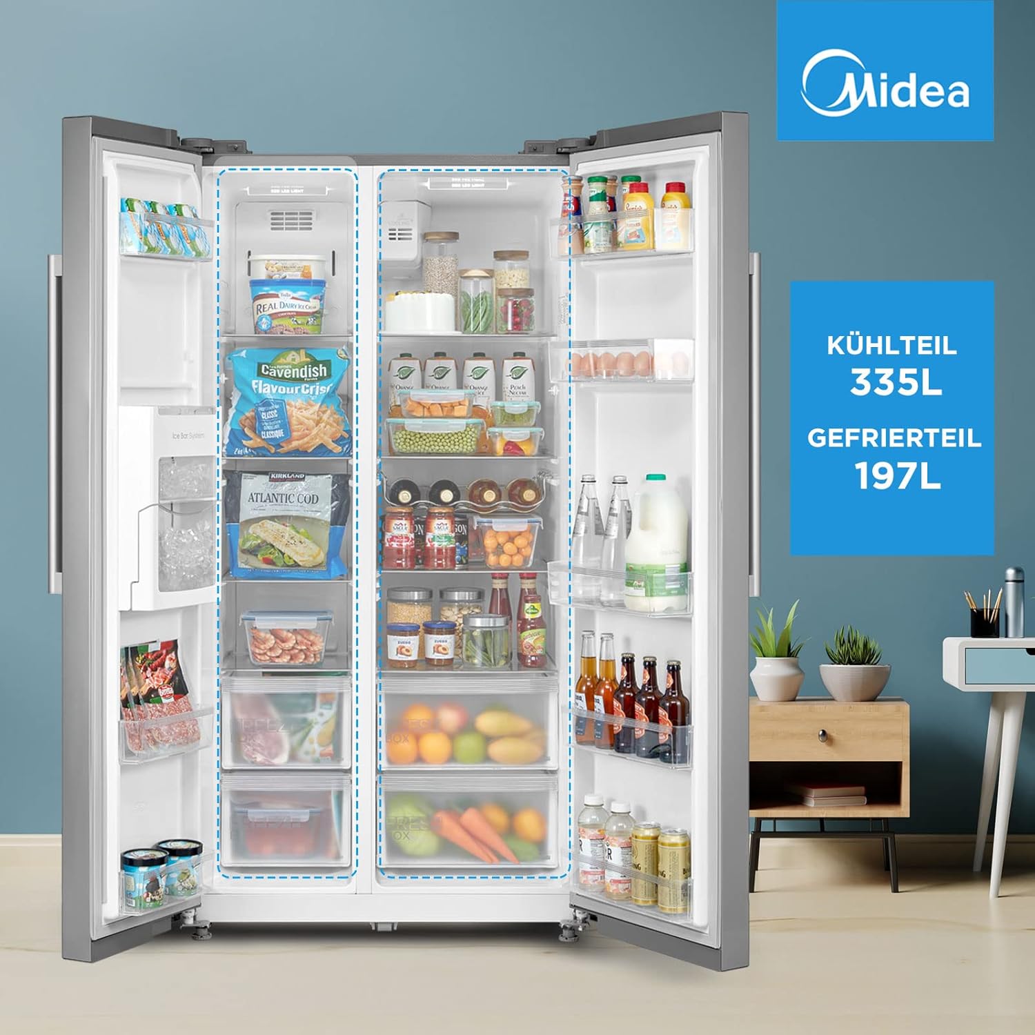 Midea MERS530FGD02 Side-by-Side 532L | Indoor Ice Bar | NoFrost | Twin Control – Bild 2
