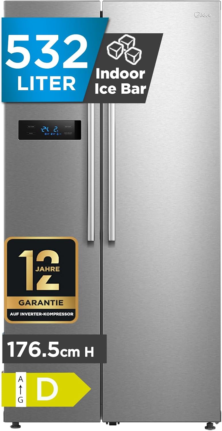Midea MERS530FGD02 Side-by-Side 532L | Indoor Ice Bar | NoFrost | Twin Control