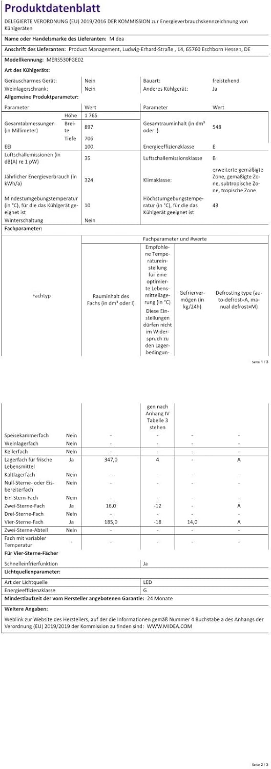 Midea MERS530FGE02 Side-by-Side 548L | 35 dB Flüsterleise | Inverter Quattro | NoFrost – Bild 8