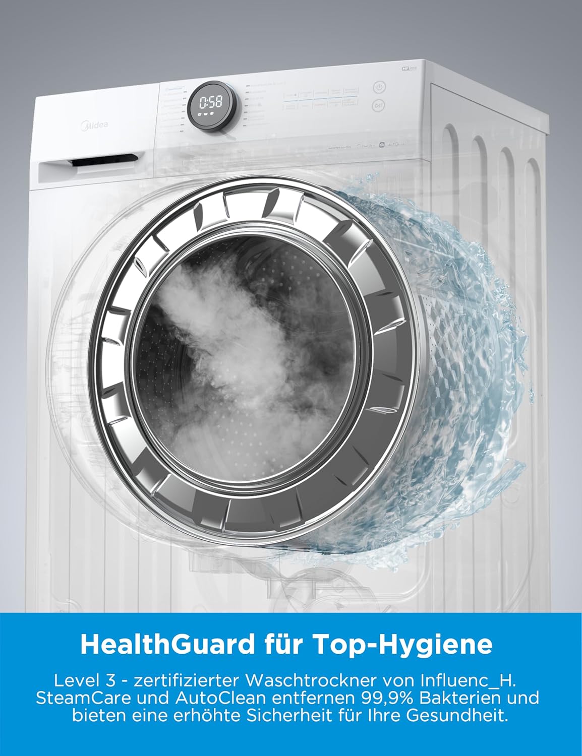 Midea MF200D86WB-14DAS Waschtrockner 8kg/6kg | Slim 48cm | Steam Care | App – Bild 3