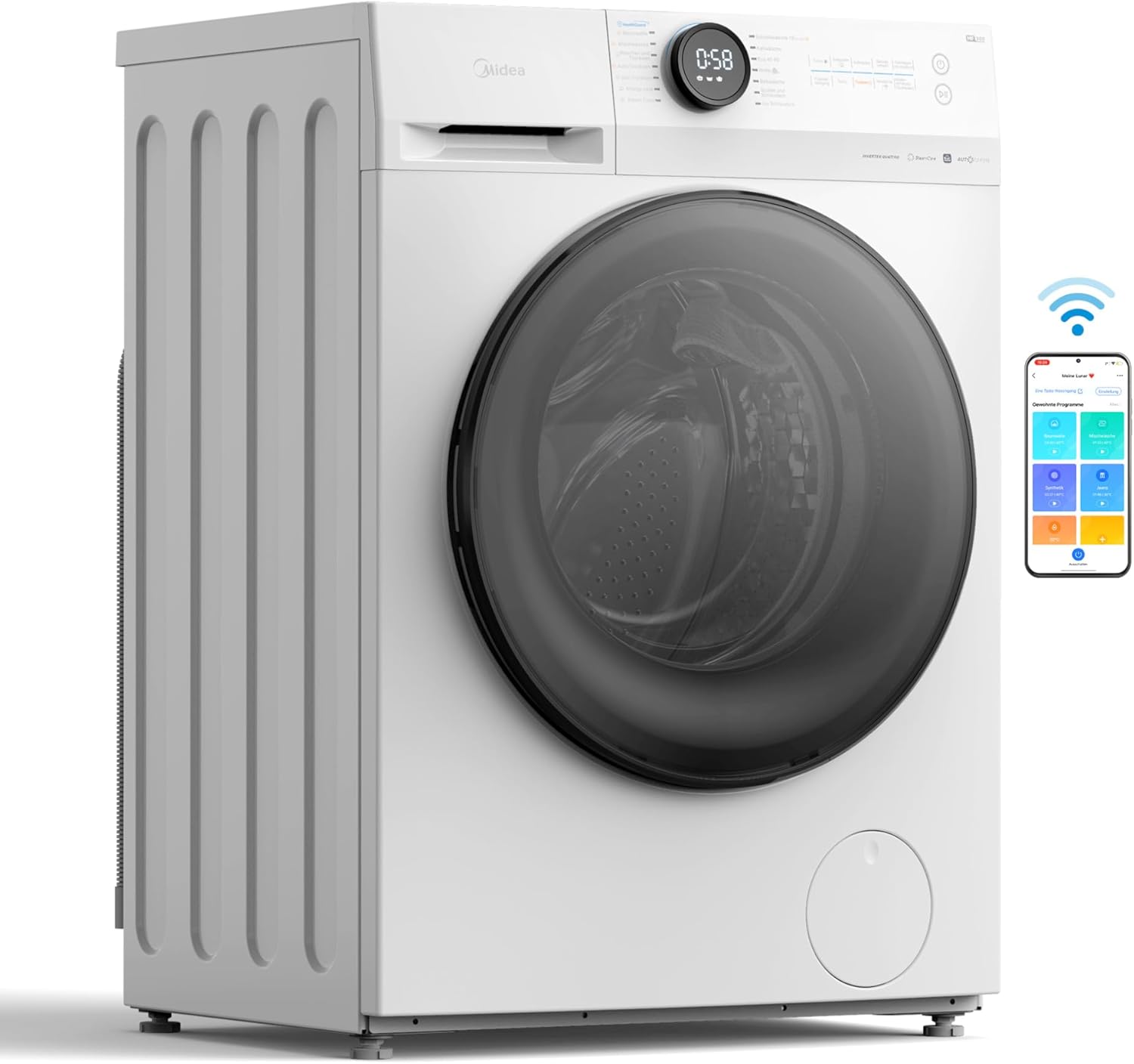 Midea MF200D86WB-14DAS Waschtrockner 8kg/6kg | Slim 48cm | Steam Care | App – Bild 2