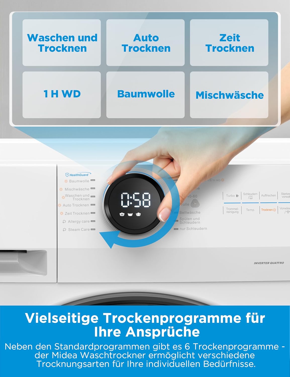 Midea MF200D86WB-14EAS Waschtrockner 8kg/6kg | Slim 48cm | Turbo | Preis-Leistung – Bild 3