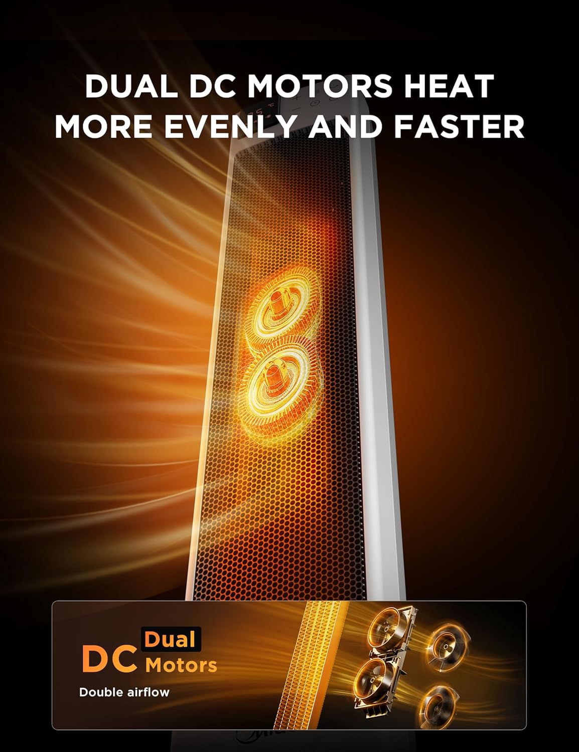 Radiateur Céramique Tour Midea 2000W | Double Moteur DC & Télécommande – Image 3