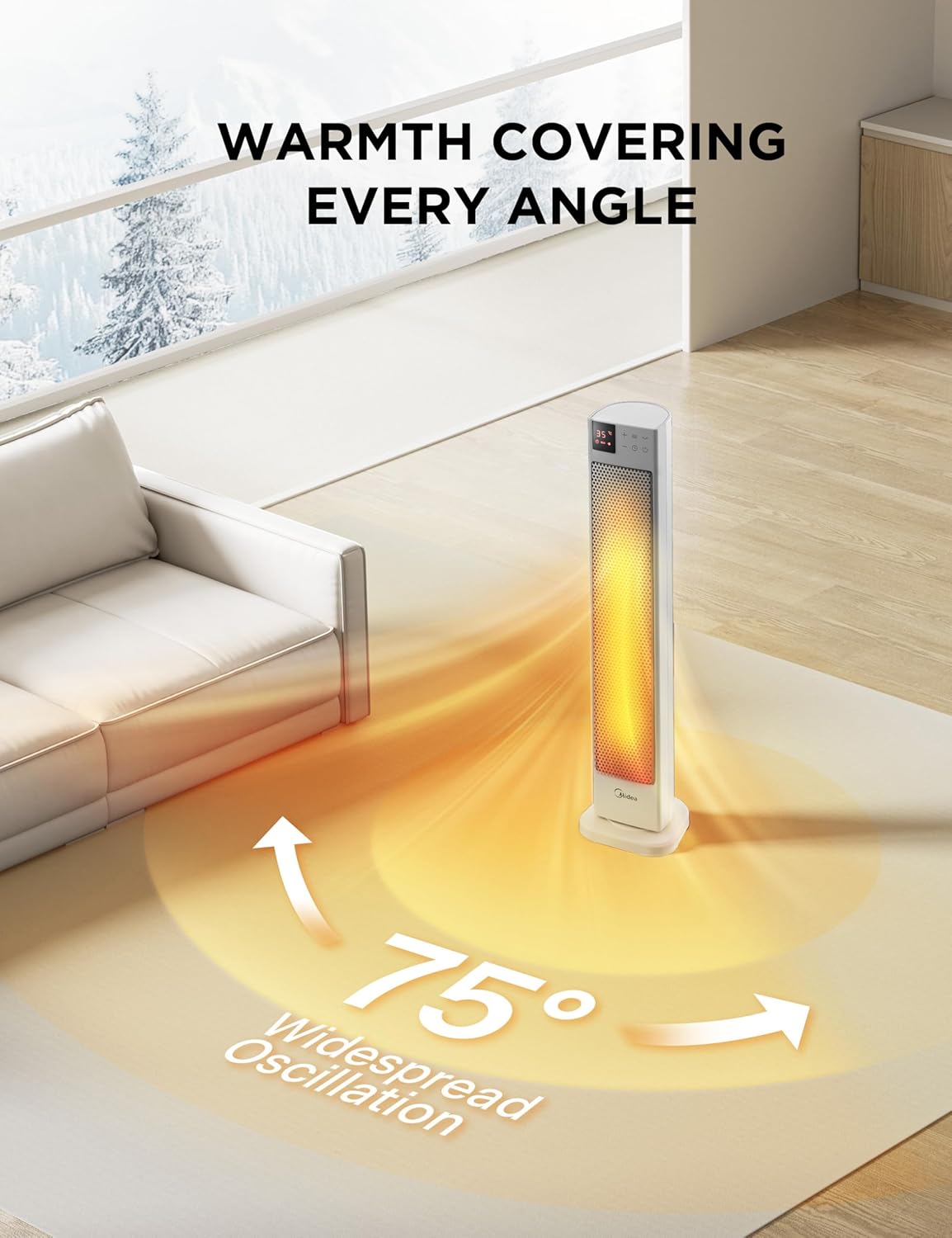 Radiateur Céramique Tour Midea 2000W | Double Moteur DC & Télécommande – Image 4