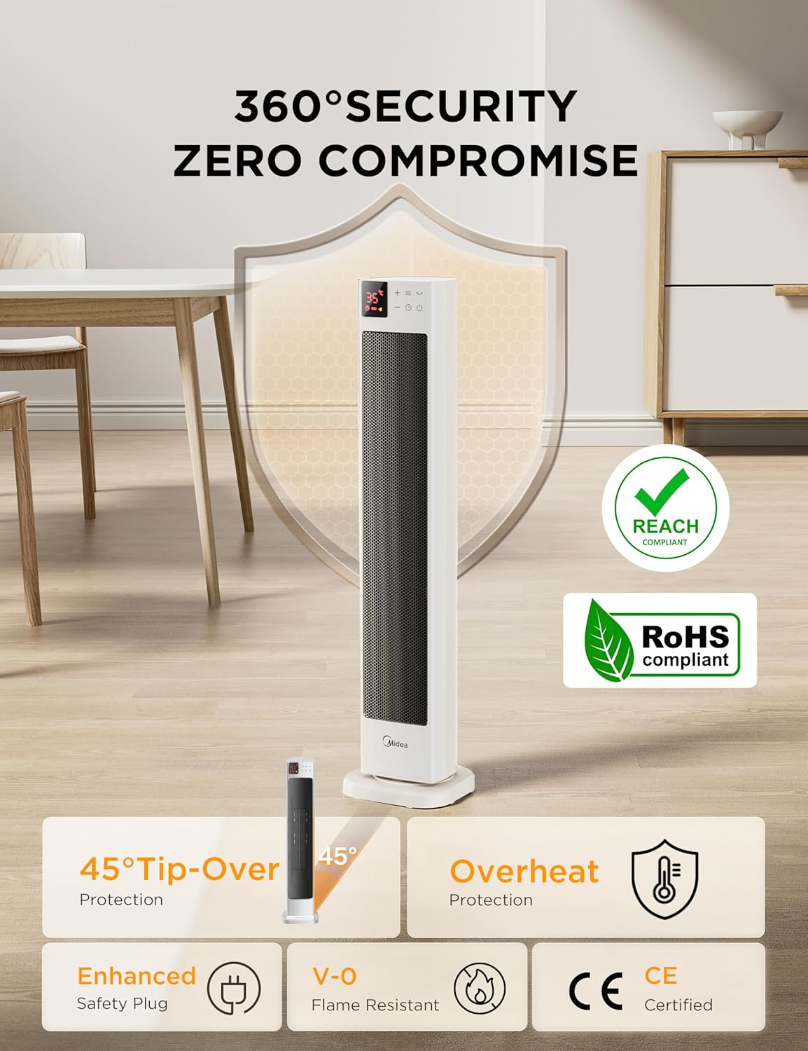 Radiateur Céramique Tour Midea 2000W | Double Moteur DC & Télécommande – Image 5