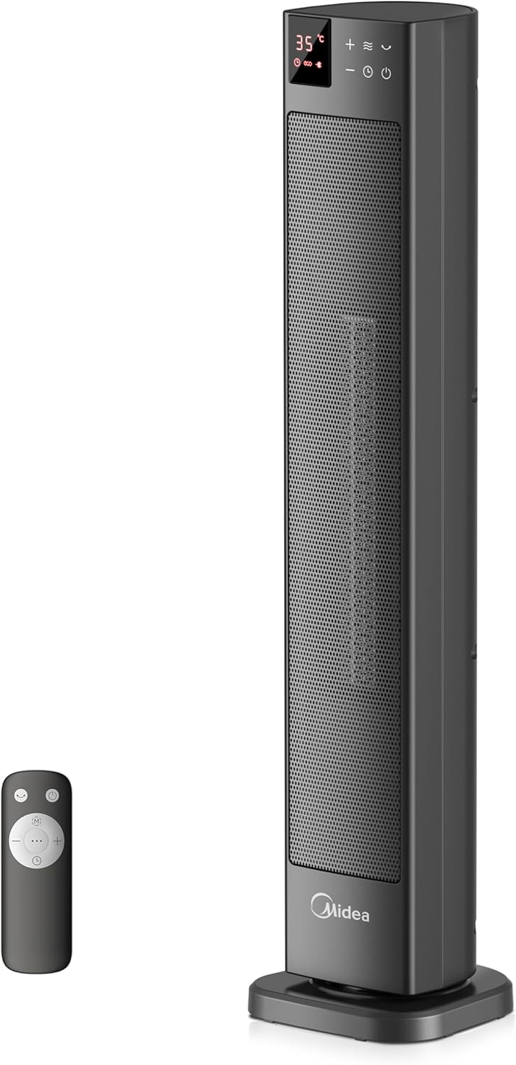 Radiateur Céramique Tour Gris Midea 2000W | Double Moteur DC & Télécommande
