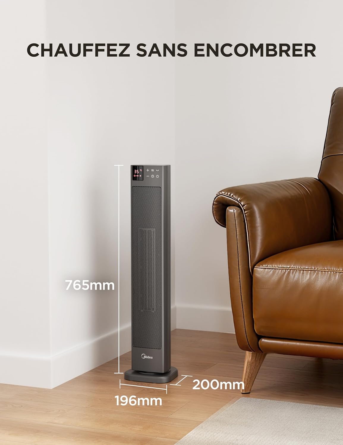 Radiateur Céramique Tour Gris Midea 2000W | Double Moteur DC & Télécommande – Image 2