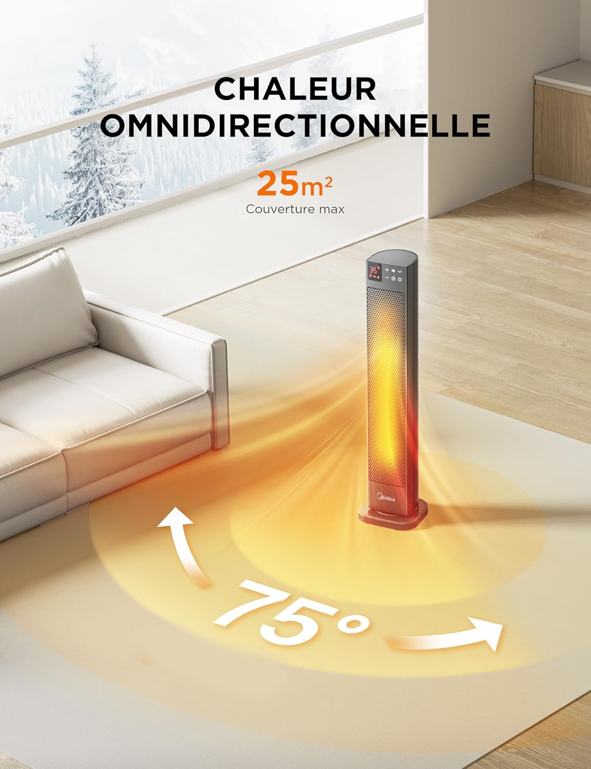 Radiateur Céramique Tour Gris Midea 2000W | Double Moteur DC & Télécommande – Image 7