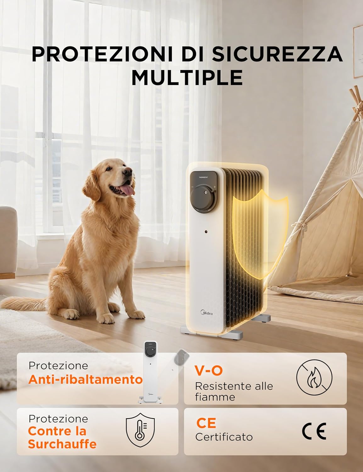 Radiateur Bain d'Huile Midea 2300W 11 Ailettes | Commande Rotative – Image 5